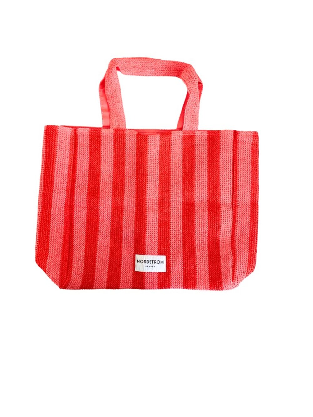 Nordstrom Beauty Pink & Red Striped Knit Tote Bag Shopper Beach Travel 14x19x5